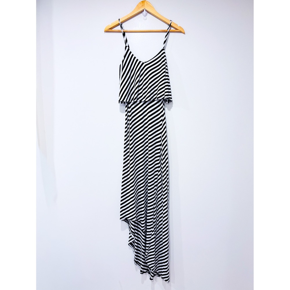 MOSSIMO Black striped maxi dress | Asymmetrical beachy | X-Small